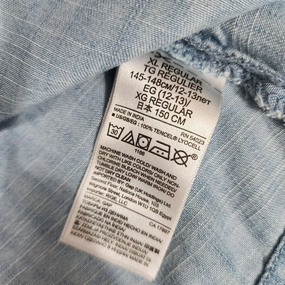 Girl's Gap Kids‎ - XL - Denim Chambray Cold Shoulder Dress Light Blue